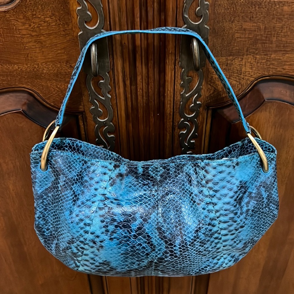 ANTONIO MELANI Blue Snakeskin-Pattern Shoulder Bag